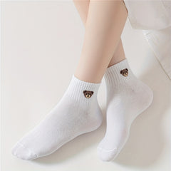 Cute Bear Print Crew Socks Set for Women