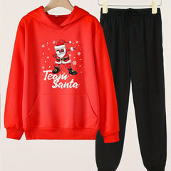 2pcs TEAM SANTA Hoodies Jogger Pants Set For Girls Sports Christmas Gift