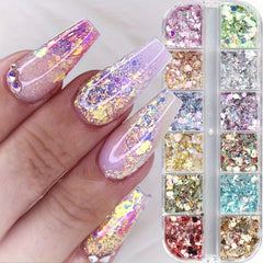 Iridescent Crystal Hexagon Nail Glitter Sequins Mermaid Flake