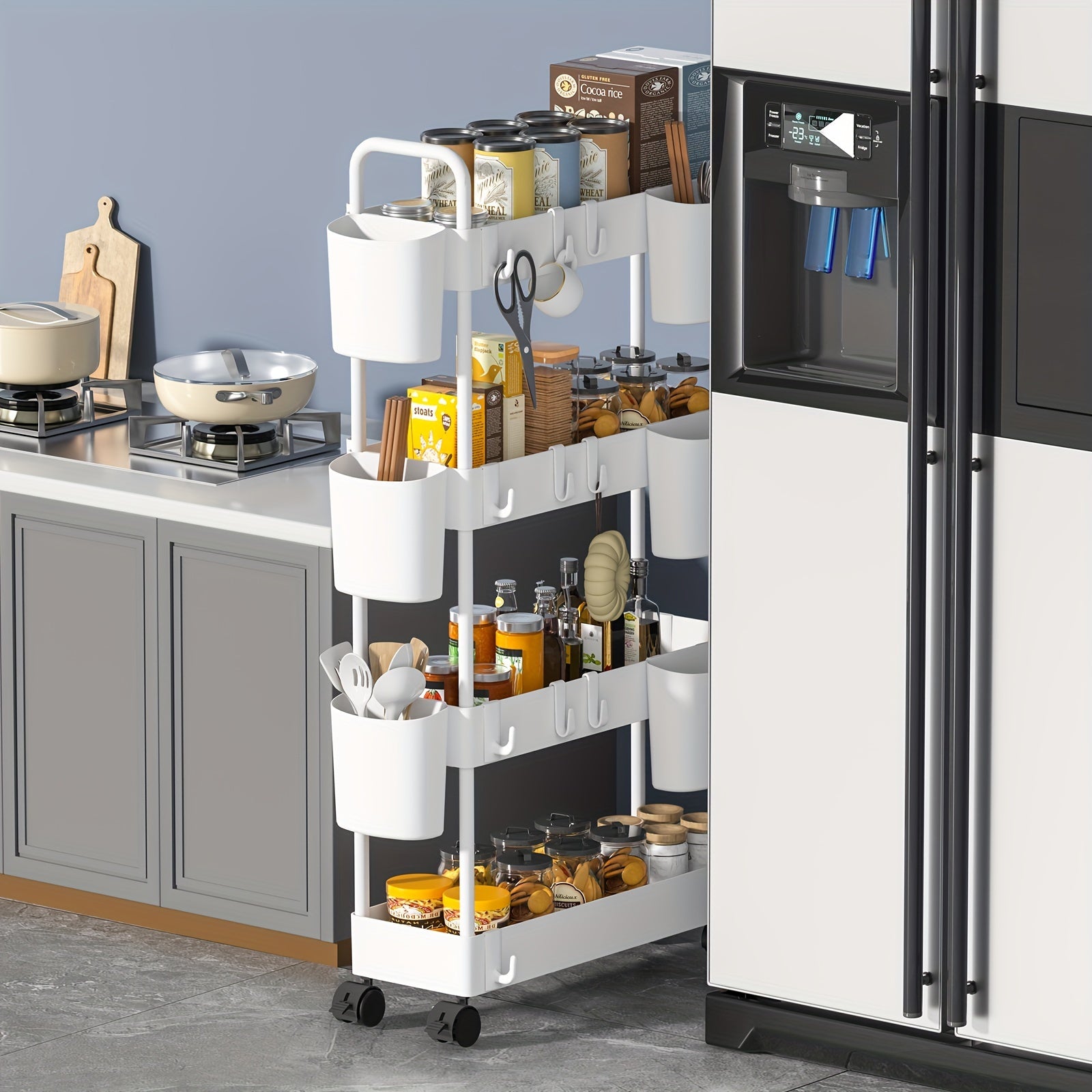 Kitchen Storage Slim Rack Small Cart Movable Living Room Plastic Storage Rack