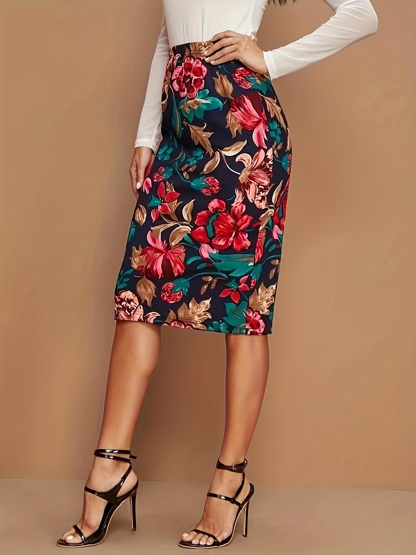 Floral Print High Waist Bodycon Skirt Spring Summer Women's Clothing