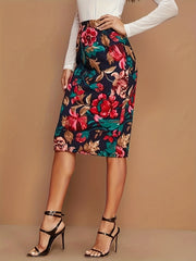 Floral Print High Waist Bodycon Skirt Spring Summer Women's Clothing