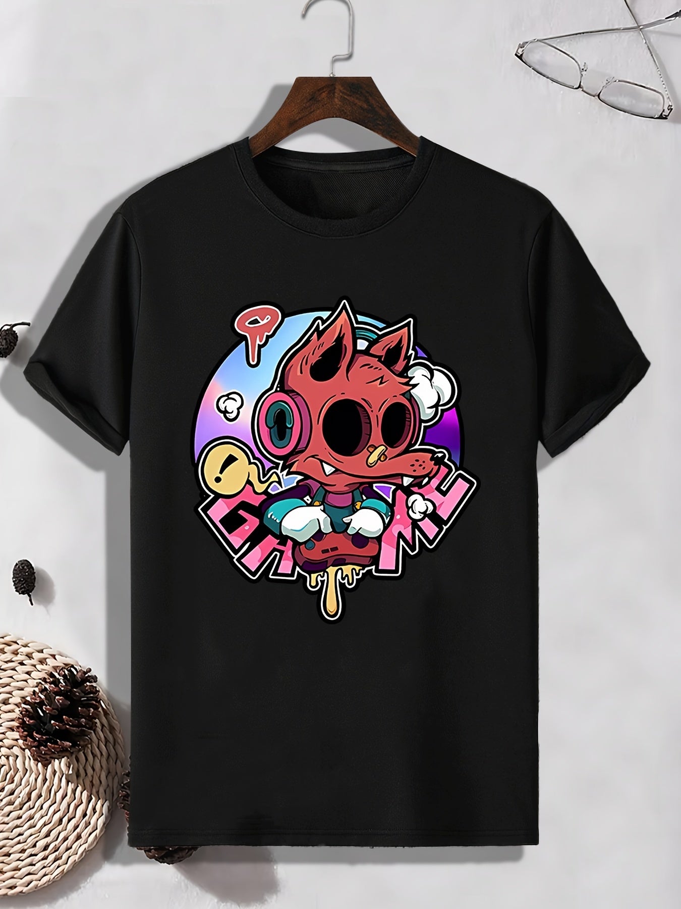Men's Cartoon Wolf Monster Pattern T shirt - Active and Breathable Tee