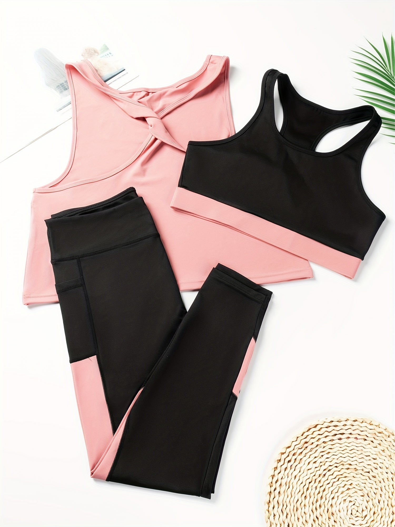 Colorblock Sports Set Bra Tank Leggings