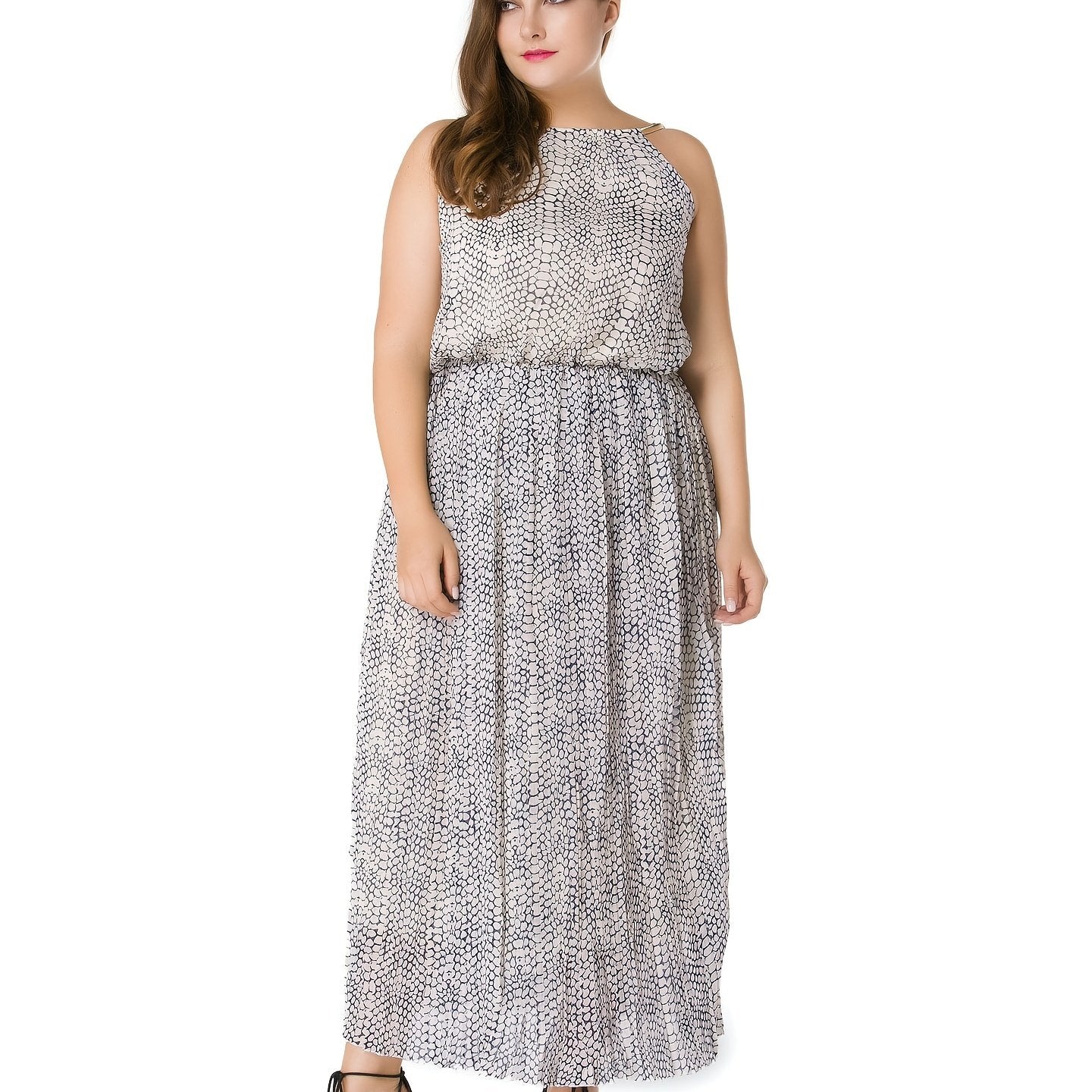 Sleeveless Snakeskin Print Maxi Dress Women's Plus Sexy Long Dress
