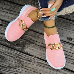 Woven Slip-On Sneakers with Chain Decor Women's Casual Shoes