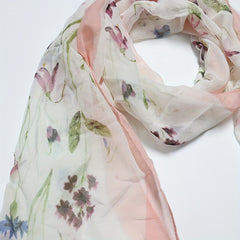 Pink Flower Print Chiffon Scarf Long Shawl Windproof Head Wrap