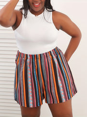 Vacay Shorts Women's Plus Print Elastic High Rise Stretch Loose Shorts