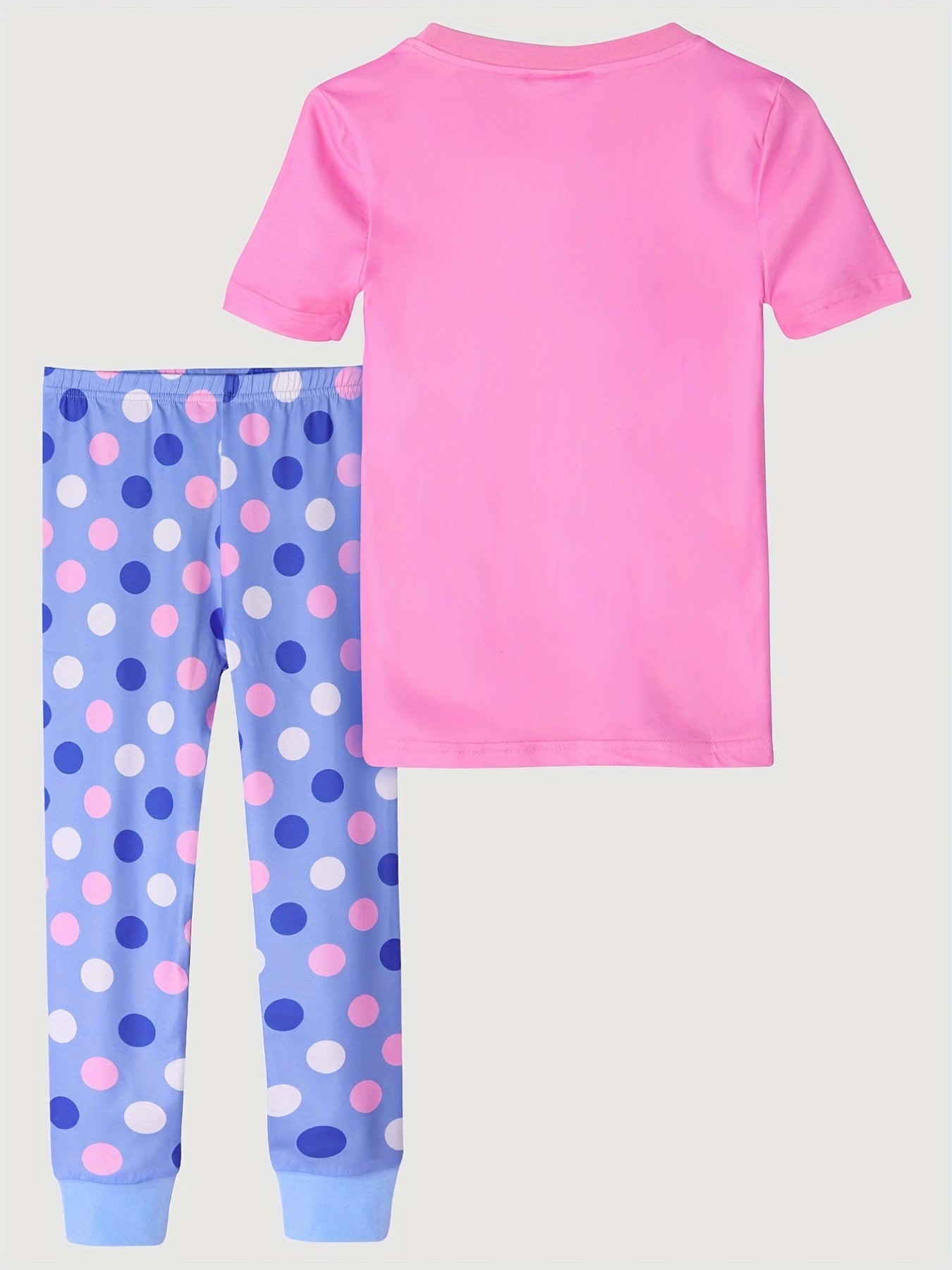Kid's Polka Dots Pajama Set Short Sleeve Top & Pants Cartoon Animal Loungewear