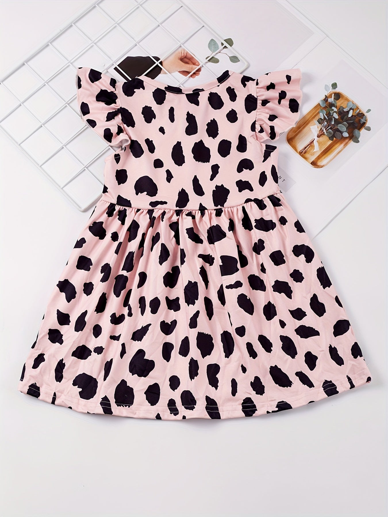 Toddler Girls Leopard Graphic Princess Dress Ruffle Trim