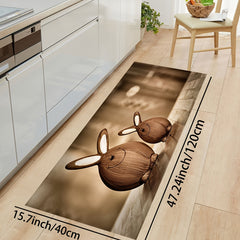 Rabbit Pattern Kitchen Mat Wooden Striped Carpet Washable Rug