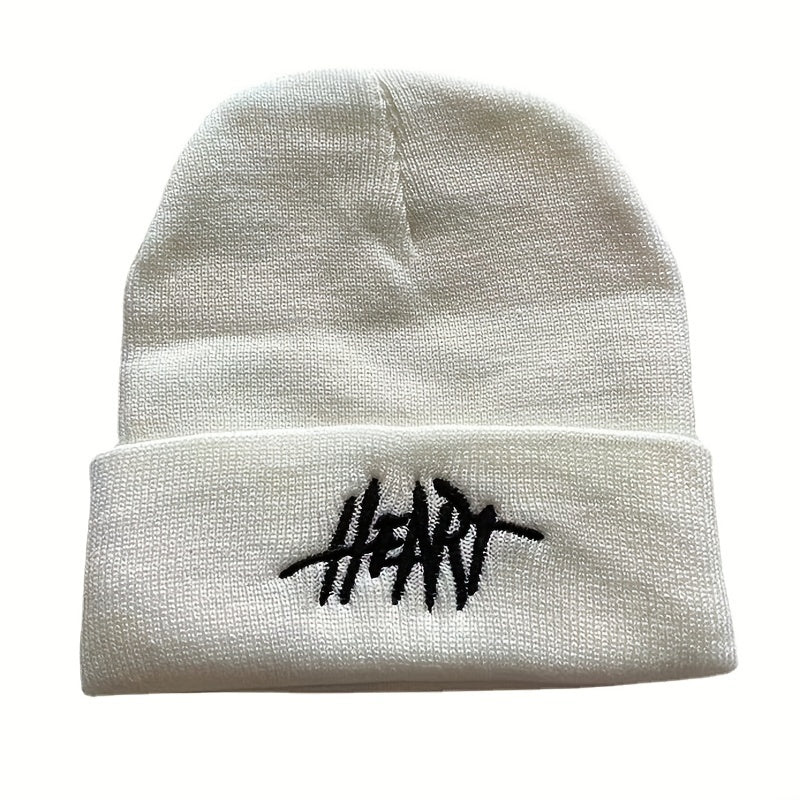 Gothic HEART Embroidery Beanie Unisex Hip Hop Warm Knitted Hat Elastic Skull Cap