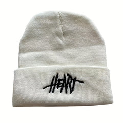 Gothic HEART Embroidery Beanie Unisex Hip Hop Warm Knitted Hat Elastic Skull Cap