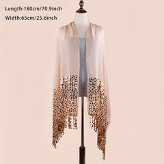 Sequin Decor Tassel Shawl Long Scarf Embroidery Lace Wrap Chiffon Scarves