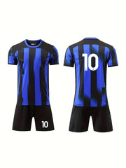 2pcs Boys Striped Sports Football Training Outfit Quick Dry T-shirt