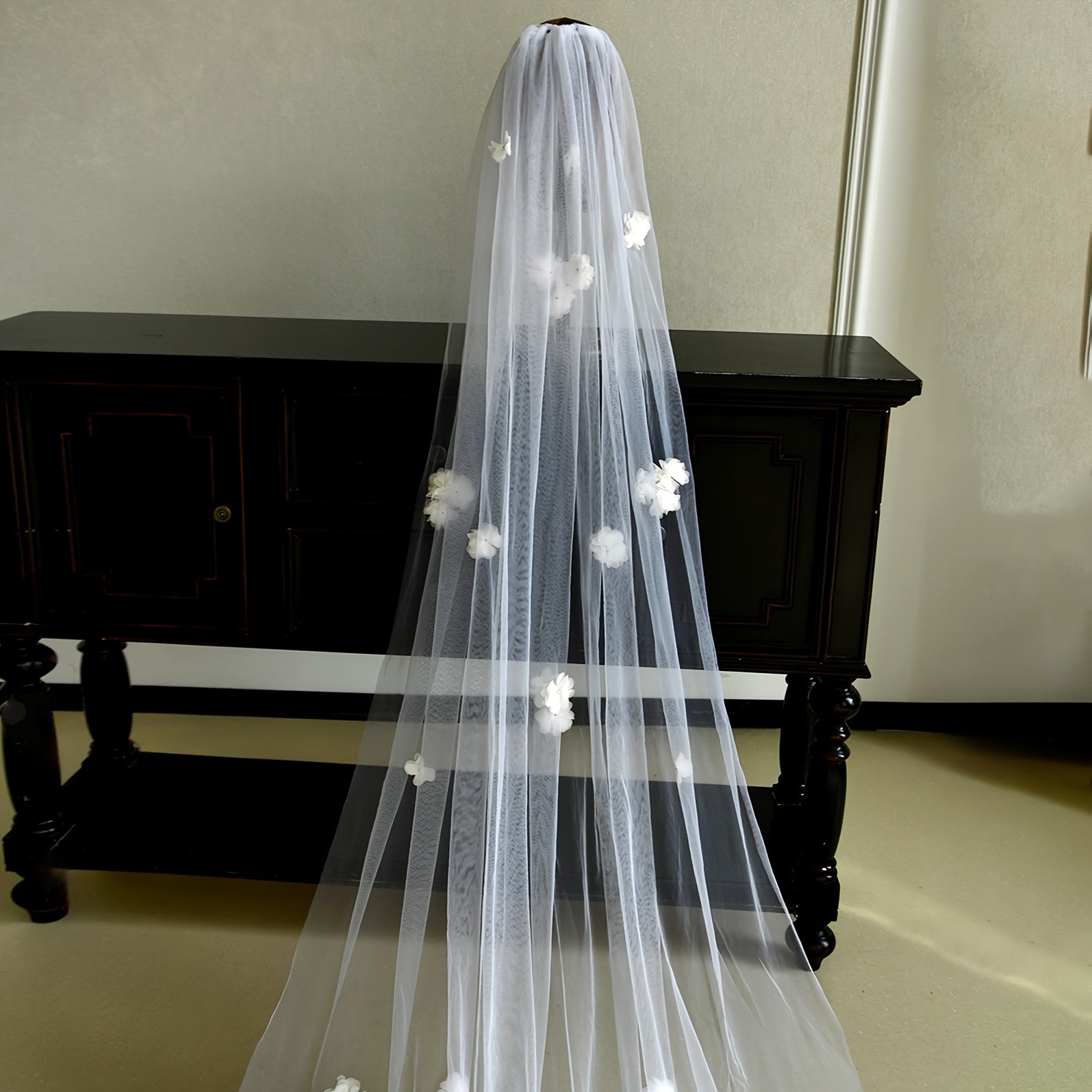 3D Floral Bridal Veil with Crystal Hair Comb