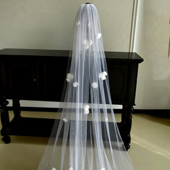 3D Floral Bridal Veil with Crystal Hair Comb