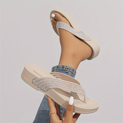 Women's Rhinestone Flip Flops Open Toe Wedge Sandals