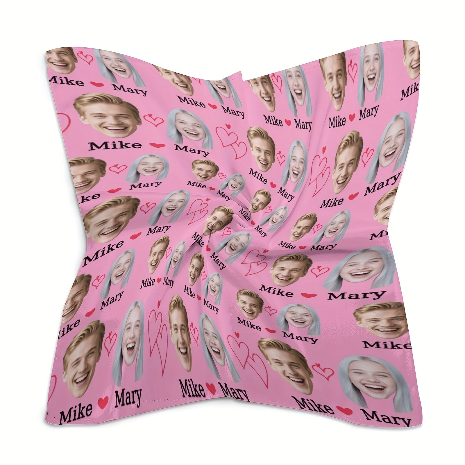 Personalized Heart Pattern Square Scarf with Photo Upload