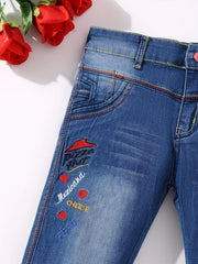 Girls' Tiny Hearts Embroidered Cropped Jeans Capris
