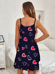 Heart Print Cami Pajama Dress Spaghetti Strap Nightdress Women's Sleepwear