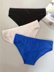 3pcs Solid Bow Tie Briefs Panties Women's Lingerie