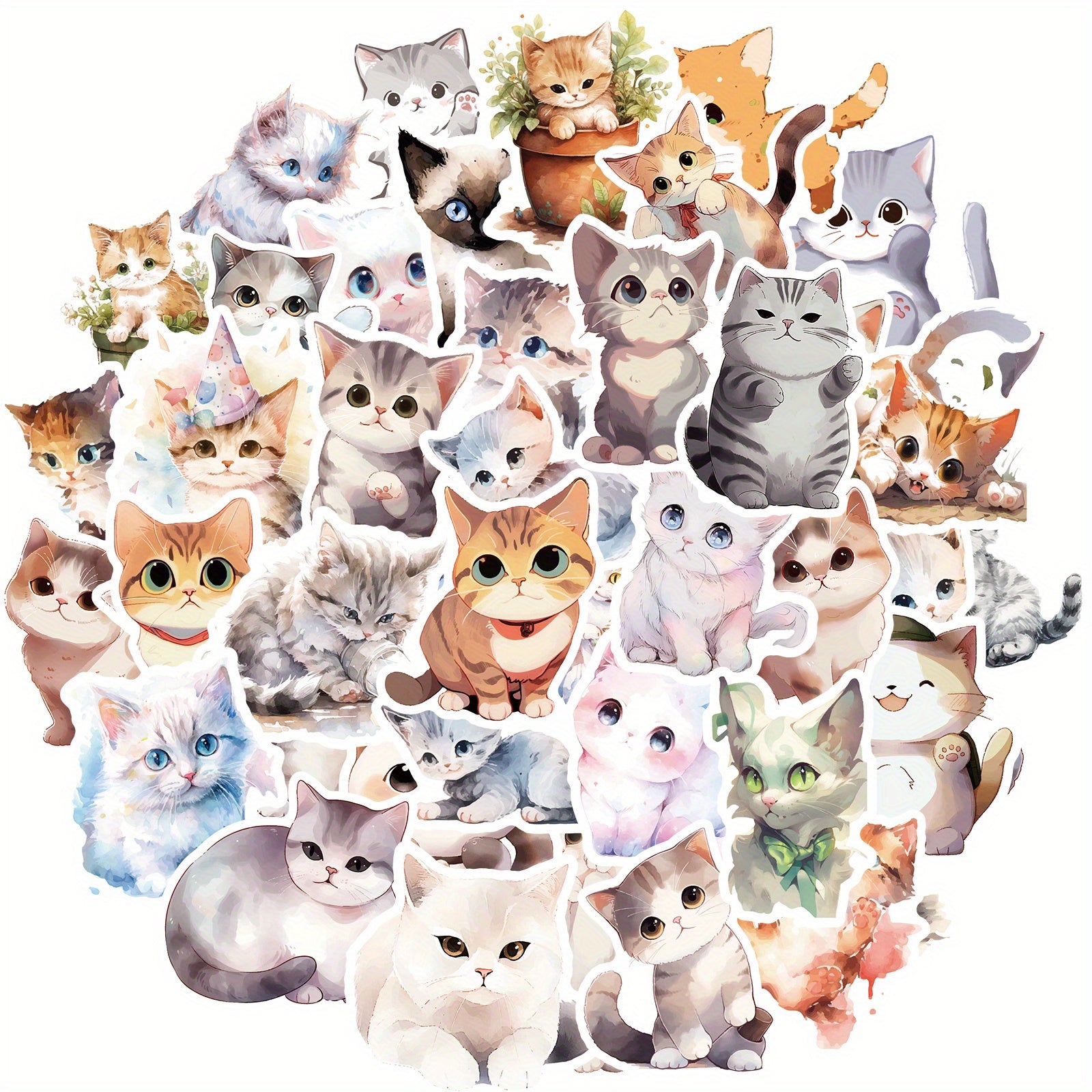 50pcs Watercolor Cat Graffiti Stickers Vinyl Waterproof Stickers