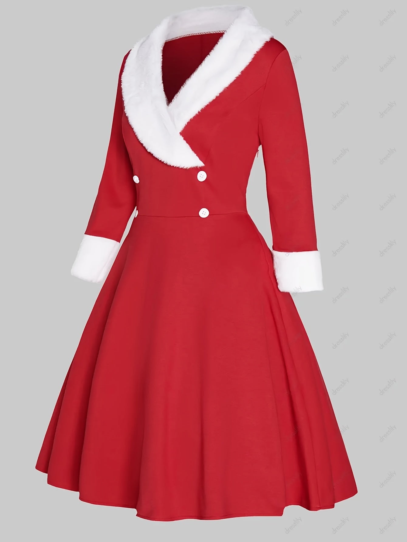 Retro Dress Women's Plus Colorblock Fleece Button Decor Long Sleeve