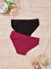 2 Pack Plus Size Panties Set Women's Plus Ribbed Striped Mid Rise Mini Bow