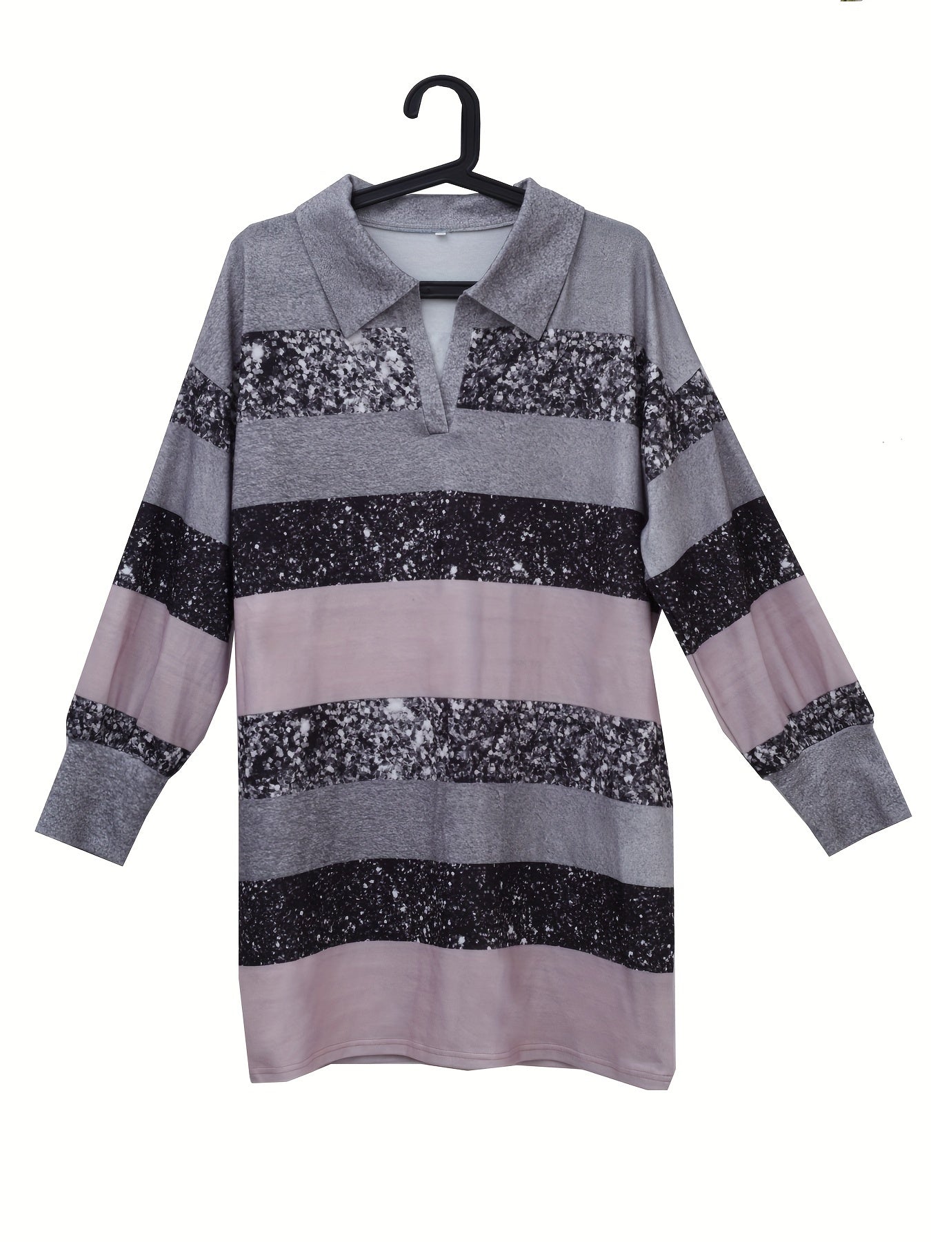 Colorblock Lantern Sleeve Collar Stretch Dress