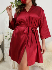 Solid Long Sleeve Nightgown With Belt