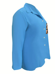 Colorblock Leopard Print Button Up Long Sleeve Shirt
