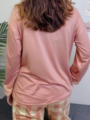 Bunny Print Pajama Set Long Sleeve Top & Plaid Pants Women's Sleepwear