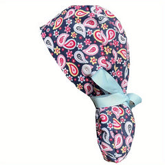 Cartoon Print Ponytail Scrub Cap for Women Dentist Nurse Hat