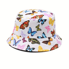 Butterfly Print Reversible Bucket Hat Casual Couple Basin Hat