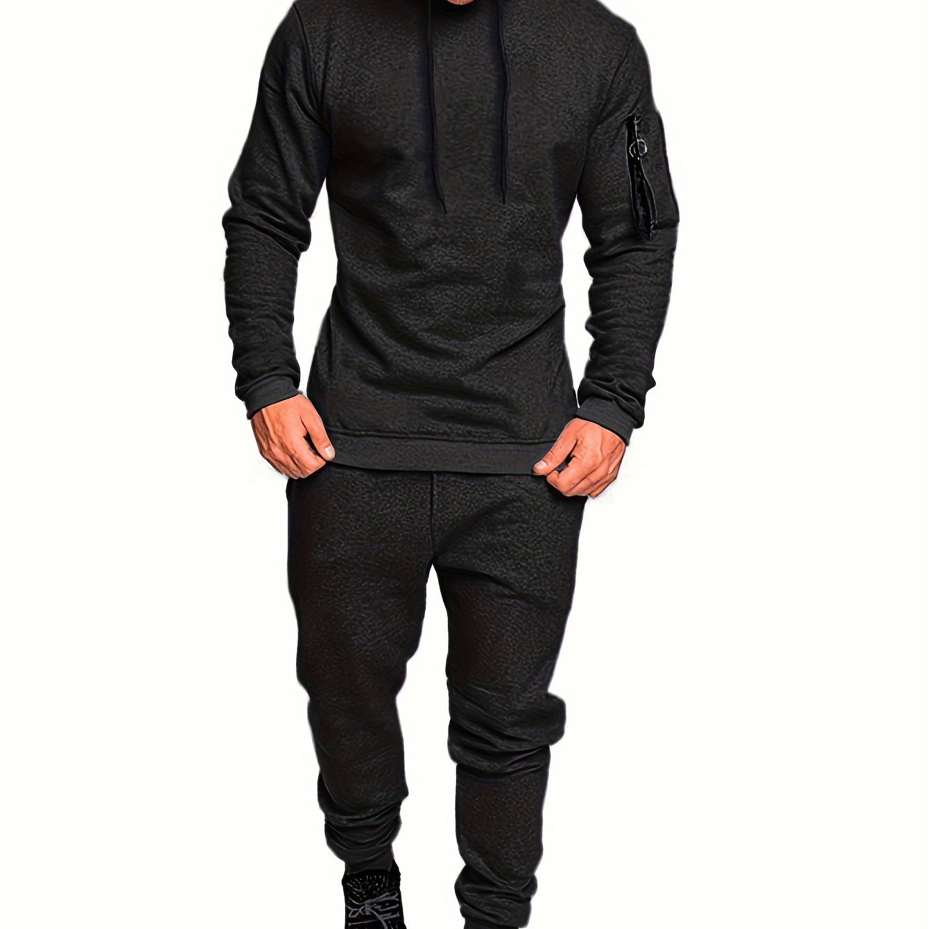 2pcs Men's Running Outfits Hooded Stretch Tops With Pants