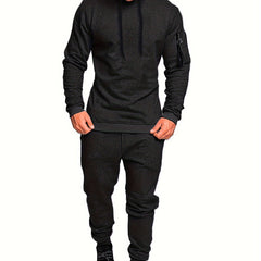 2pcs Men's Running Outfits Hooded Stretch Tops With Pants