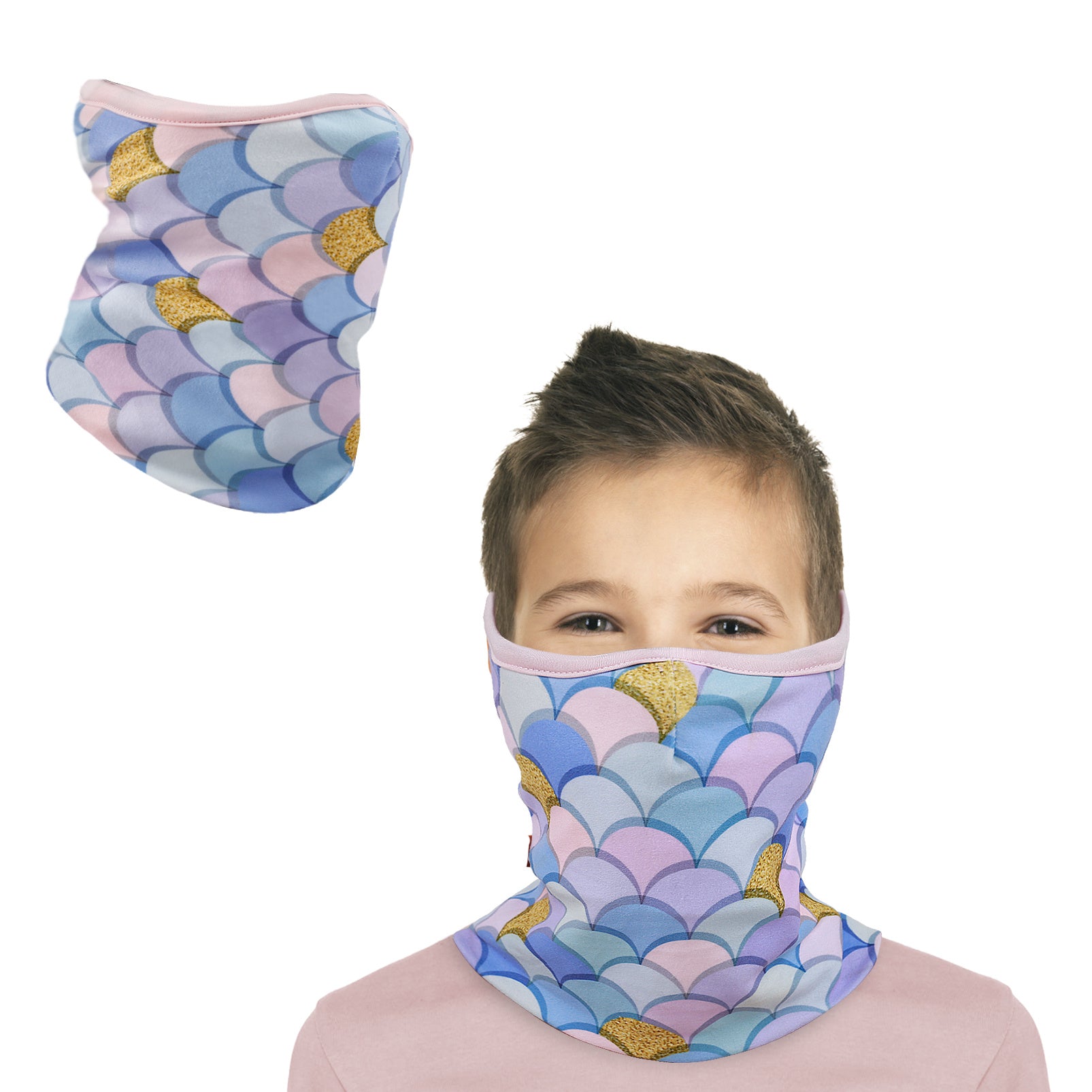 Kids Rainbow Mermaid Unicorn Lollipop Fox Print Fleece Neck Gaiter Balaclava