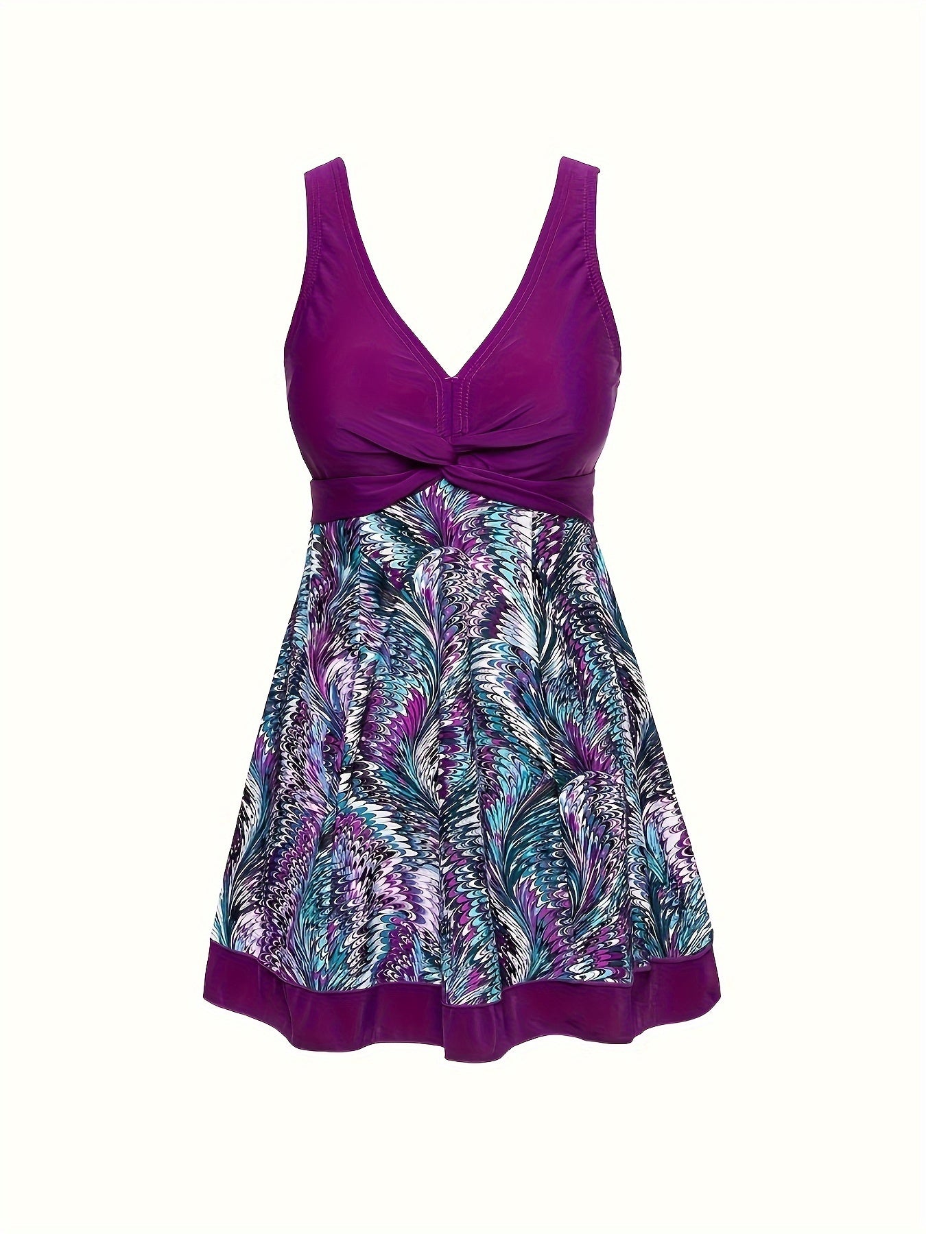 Ethnic Style Tankini Set Women's Plus Contrast Graphic Print Twist