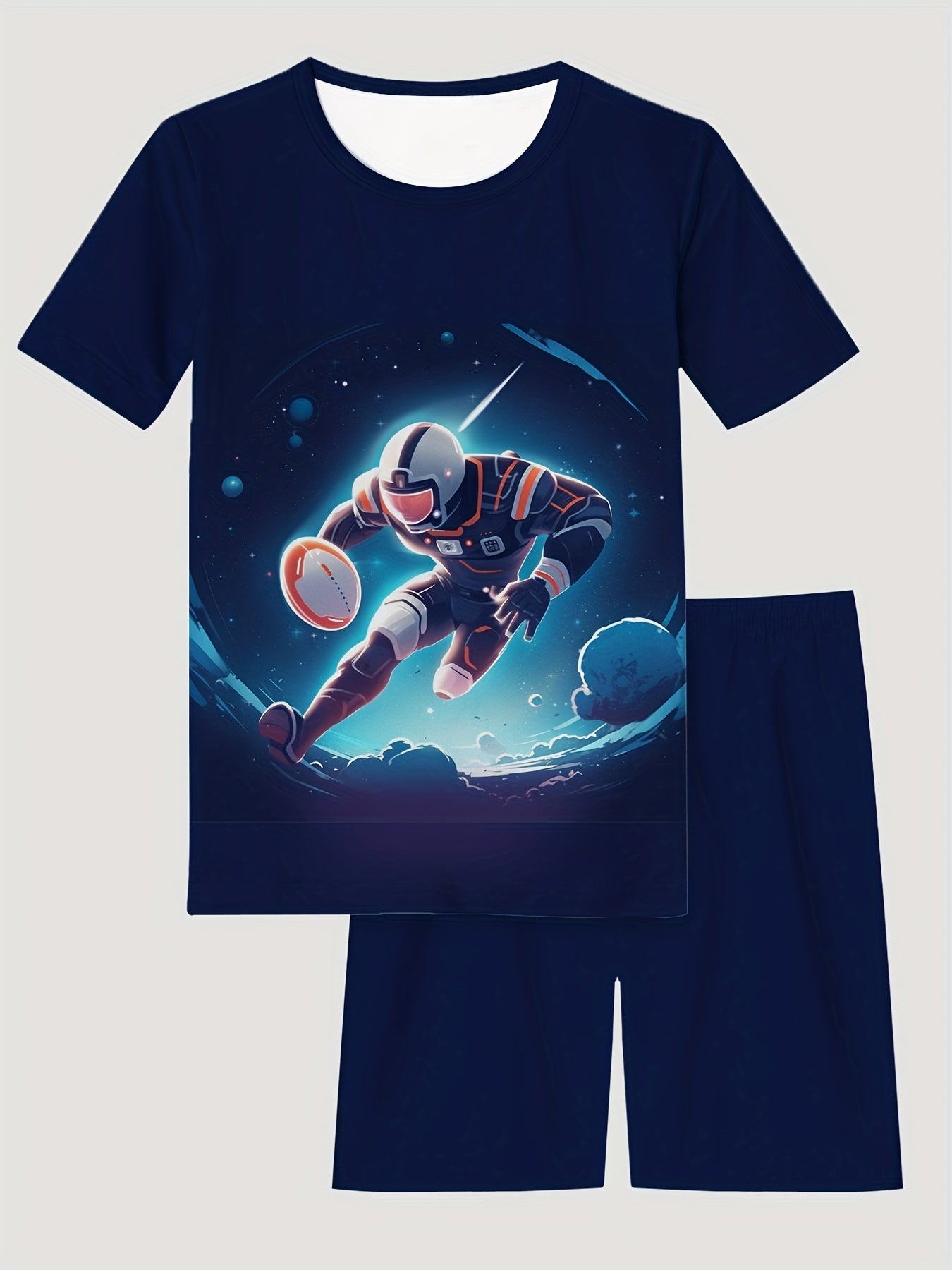 Kid's Cartoon Astronaut Rugby Print 2pcs Pajamas T shirt & Shorts Set