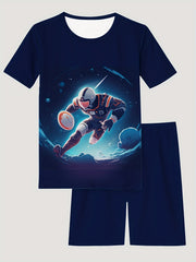 Kid's Cartoon Astronaut Rugby Print 2pcs Pajamas T shirt & Shorts Set