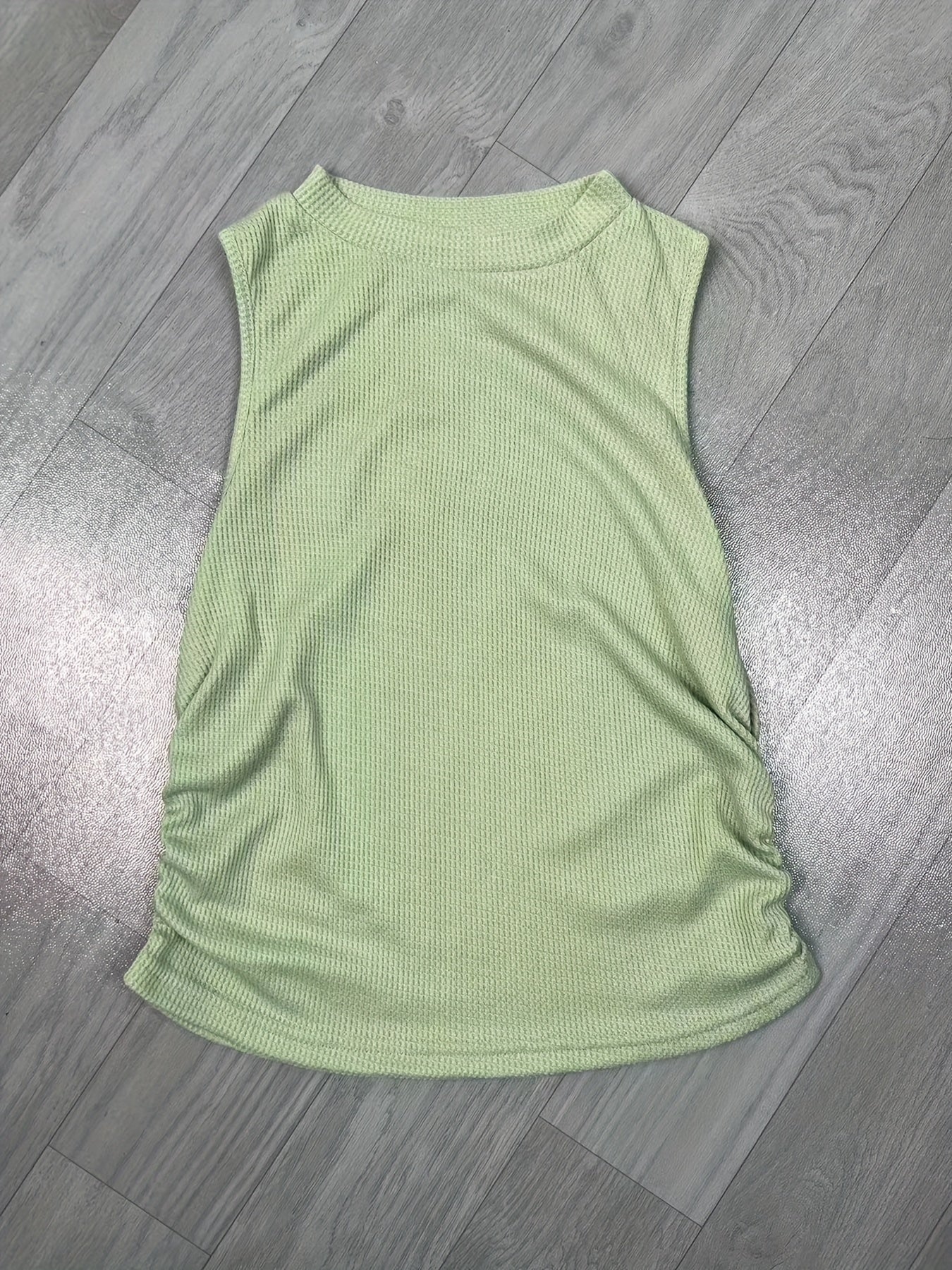 Ruched Mock Neck Tank Top Sleeveless Slim Fit Summer Top