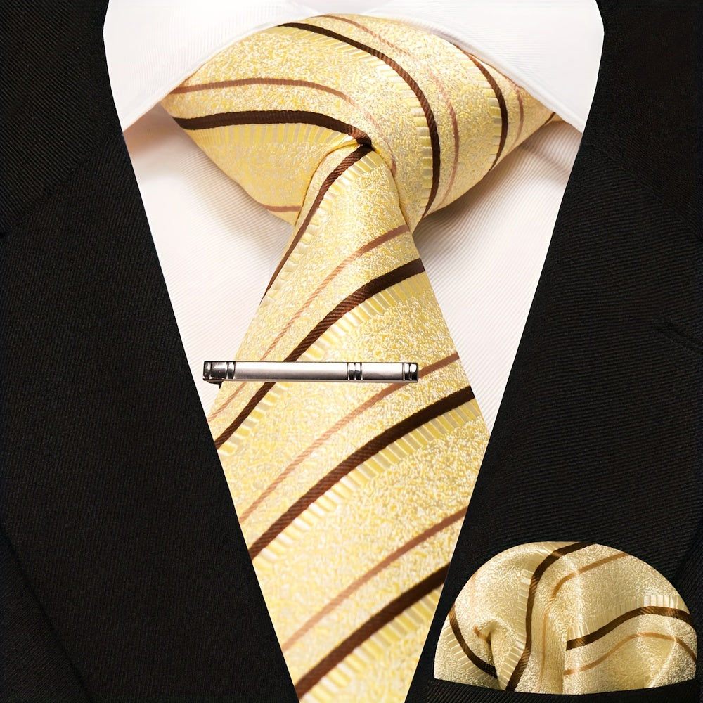 3pcs Striped Tie And Pocket Square Set for Men
