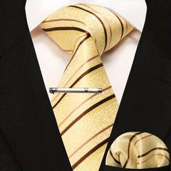 3pcs Striped Tie And Pocket Square Set for Men