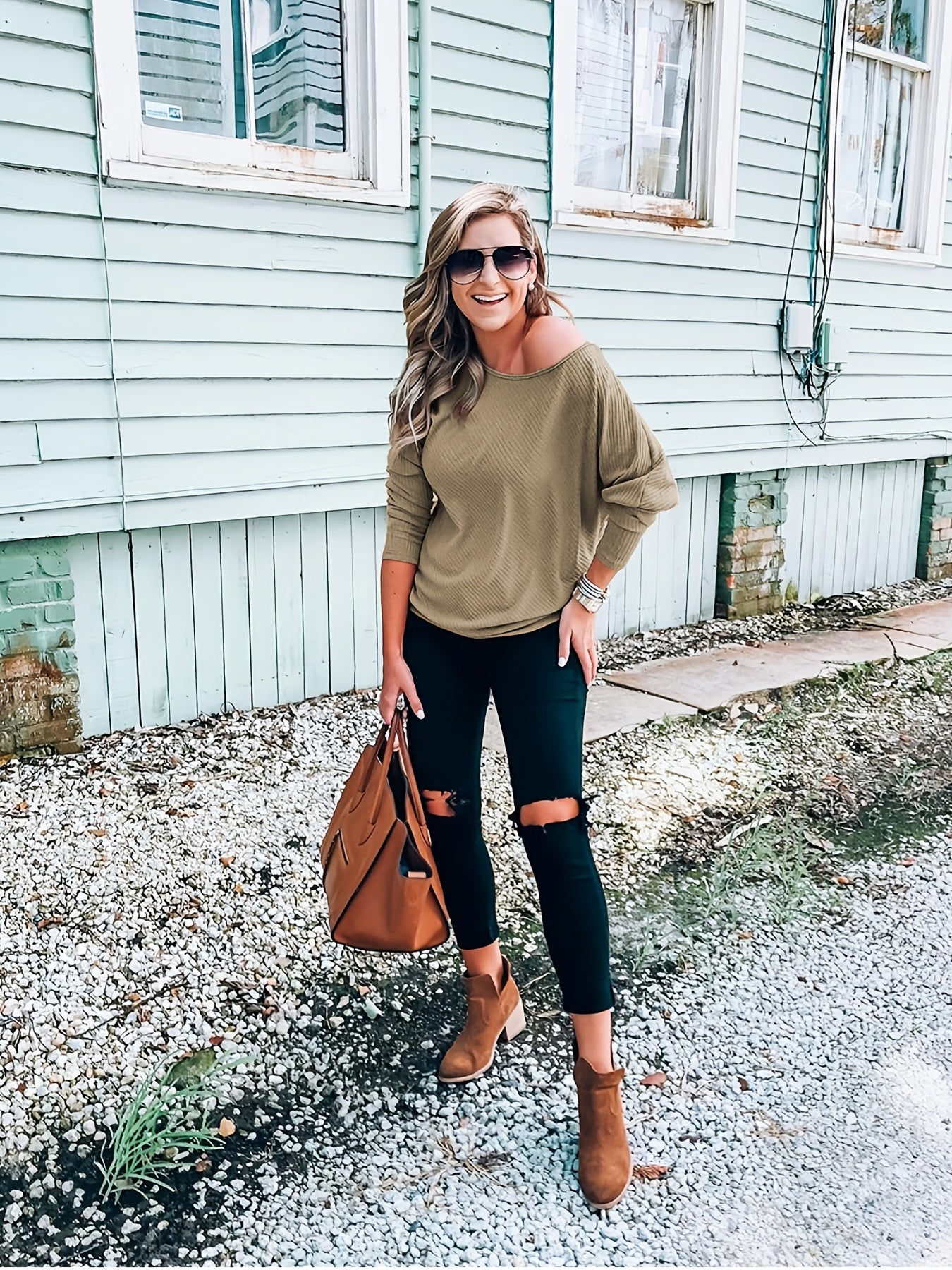 Slanted Shoulder Sweatshirt Casual Long Sleeve Pullover