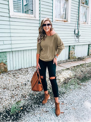 Slanted Shoulder Sweatshirt Casual Long Sleeve Pullover