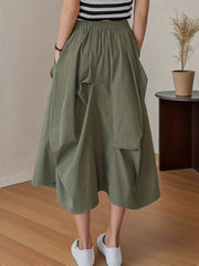 Solid Frill Elastic Waist Skirt for Spring & Summer