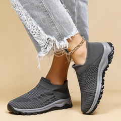 Women's Gray Walking Shoes Lightweight Slip On Flat Shoes