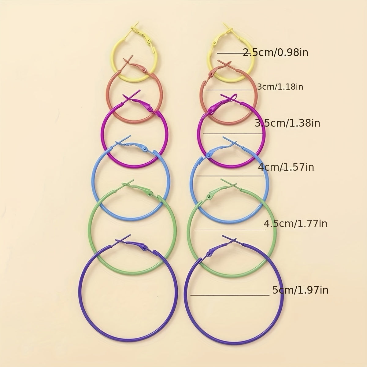 6pairs Exaggerated Hoop Earrings Set For Girls Rainbow Golden Silver