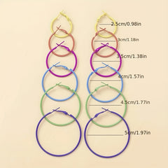 6pairs Exaggerated Hoop Earrings Set For Girls Rainbow Golden Silver
